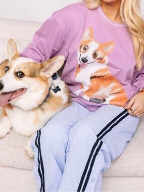 QUEEN OF SPARKLES Lilac Crewneck Corgi Sweatshirt 3XL